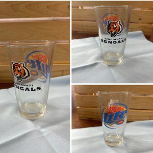 Cincinnati Bengals NFL Logo Football on Miller Lite Beer Pint Glass